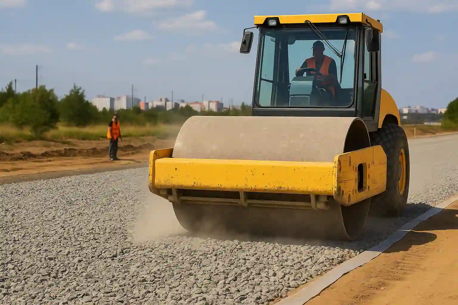 Подготовка основания под асфальт: геотекстиль, щебень, уплотнение