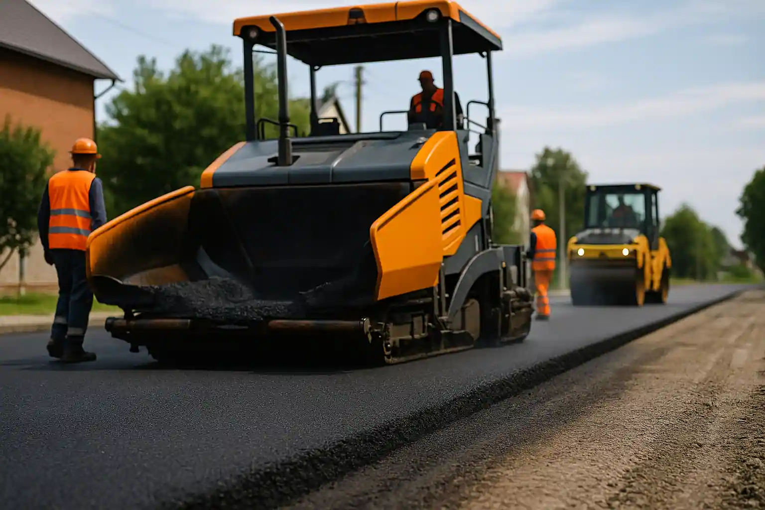 Укладка асфальта в 1–2 слоя асфальтоукладчиком в Минске