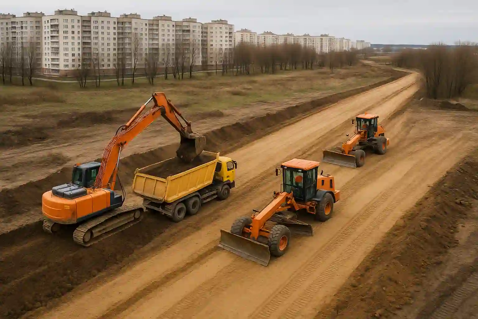Земляные работы: корыто, вывоз грунта, планировка и уплотнение