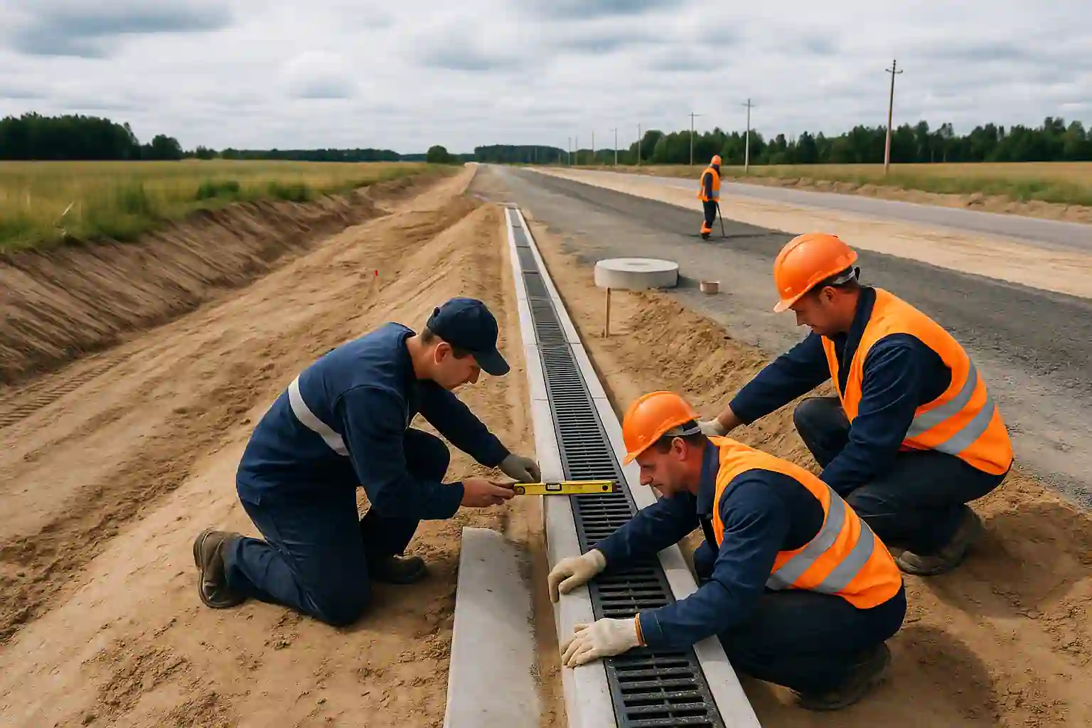 Водоотвод: монтаж лотков, колодцев и формирование уклонов