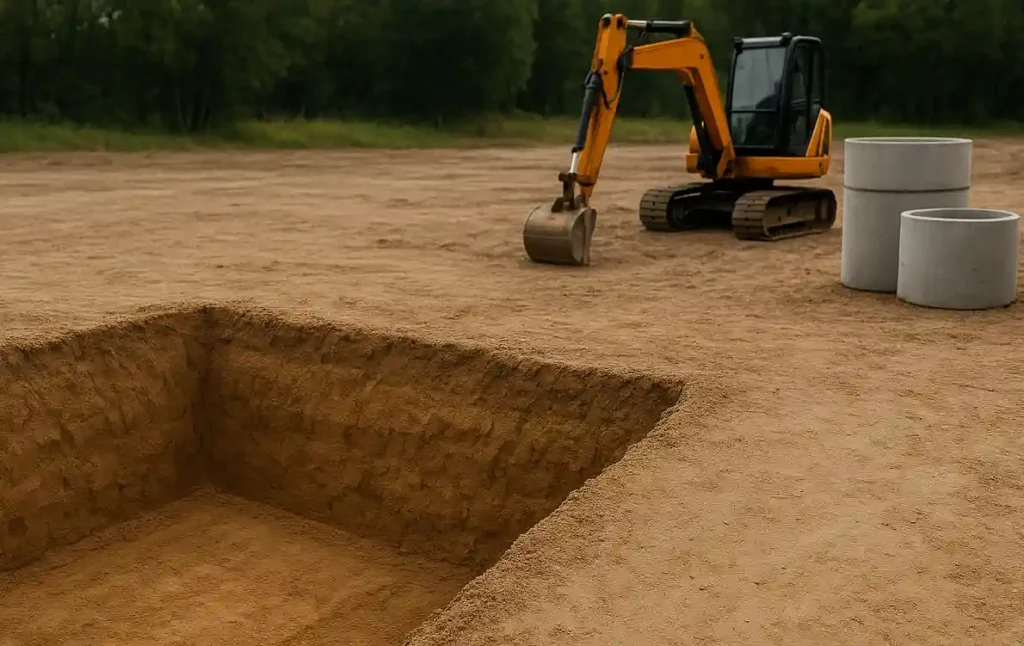 Разработка котлована под колодец, резервуар или инженерный узел на объекте