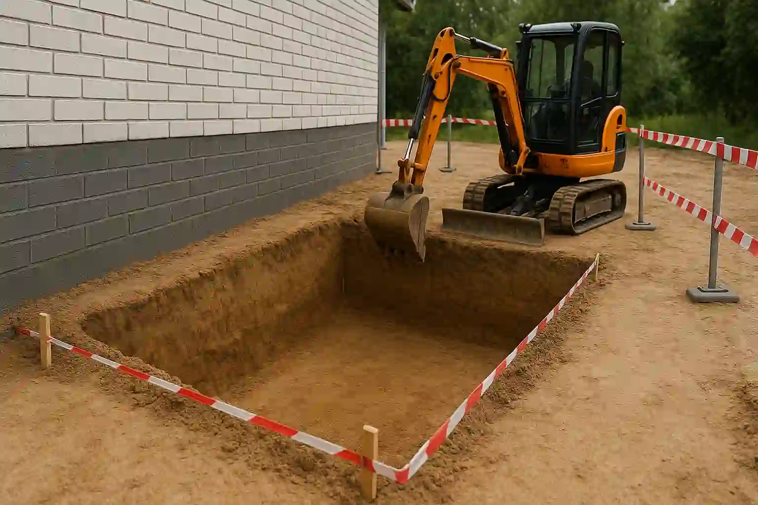 Разработка котлована для пристройки и реконструкции рядом с существующим зданием