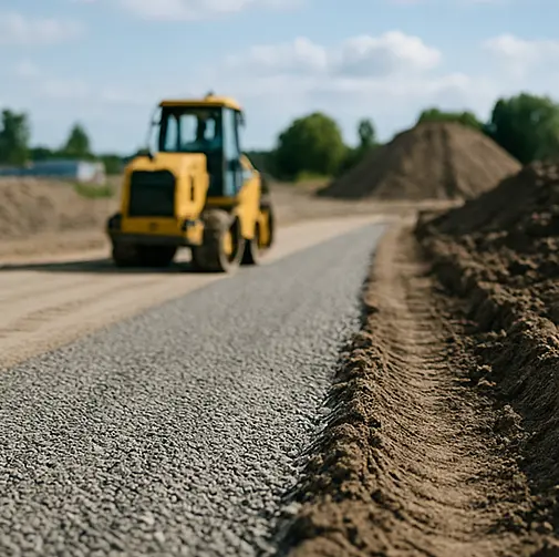 Строительная техника готовят основание под бетонную дорогу