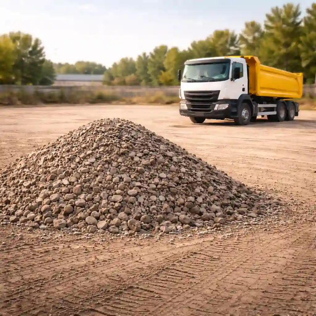 Доставка гравия в Минске: гравий и самосвал на площадке