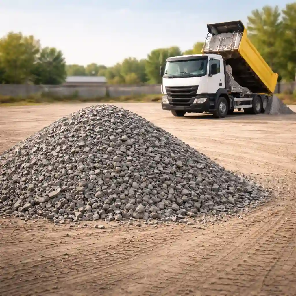 Доставка щебня в Минске: выгрузка щебня самосвалом на объекте