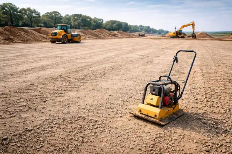 Планировка территории под основание площадки или парковки в Минске: выравнивание и уплотнение грунта