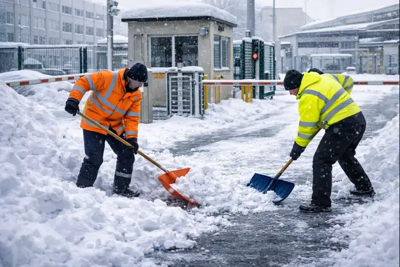 Ручная уборка снега на территории предприятия в Минске
