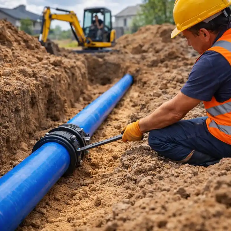 Прокладка водопровода в Минске — укладка ПНД трубы в траншею на песчаную подушку