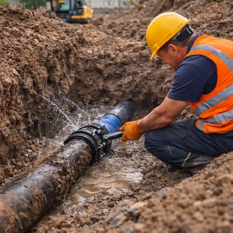 Ремонт инженерных сетей в Минске — замена участка трубы и установка соединительной муфты