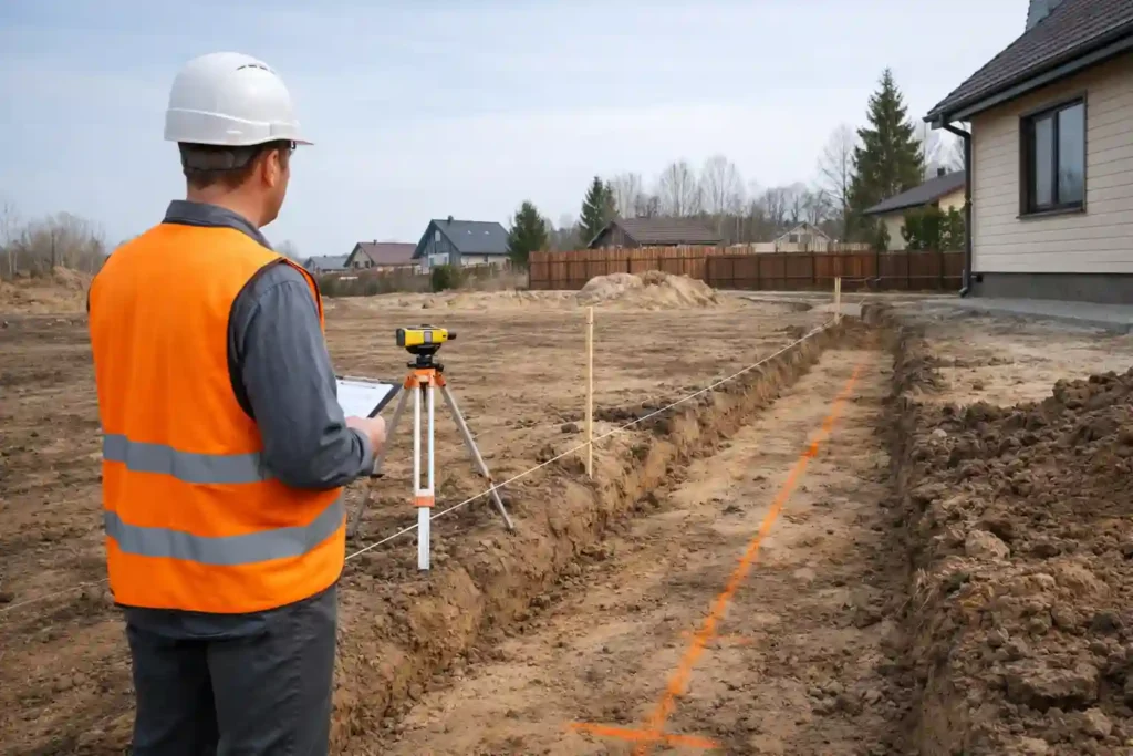 Осмотр участка и разметка трассы под автономную канализацию