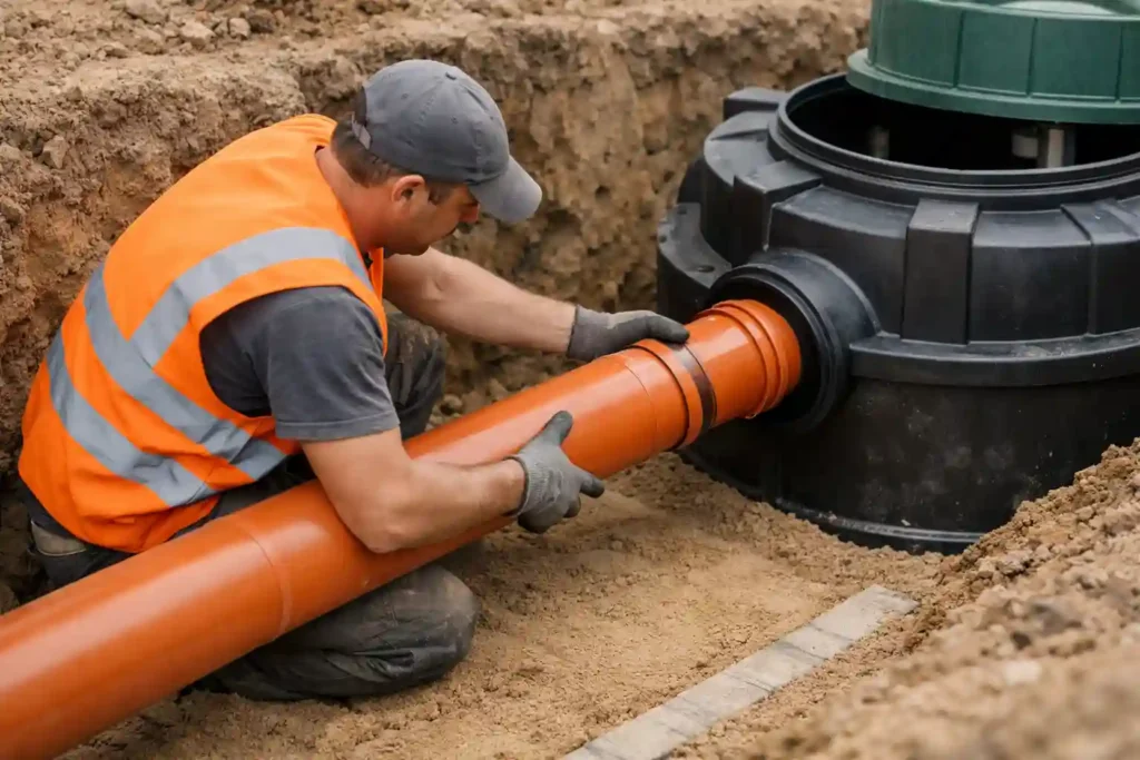 Подключение наружной трубы к системе автономной канализации