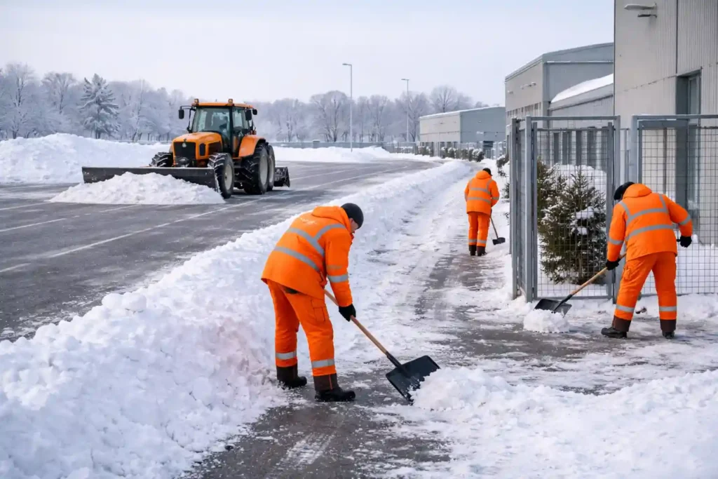 Комплексная чистка снега на объекте с техникой и ручной дочисткой