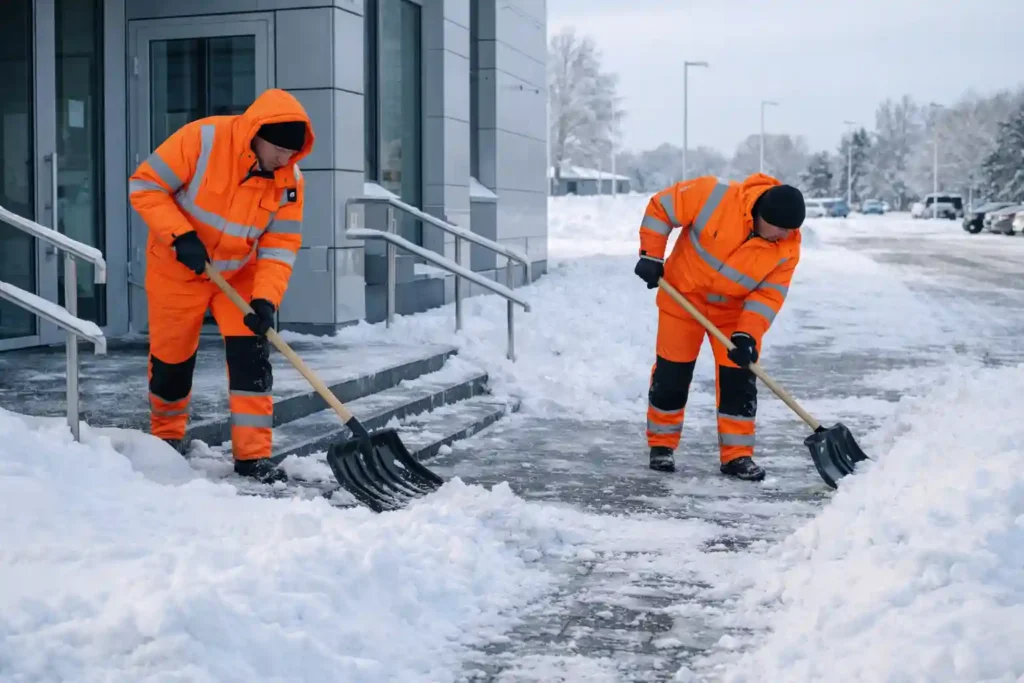 Ручная чистка снега у входа и на тротуаре