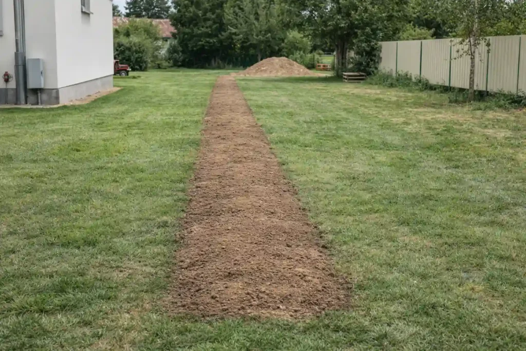 Готовая трасса канализации после завершения монтажа