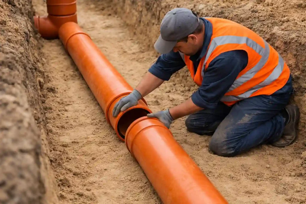 Подключение наружной канализационной линии на участке