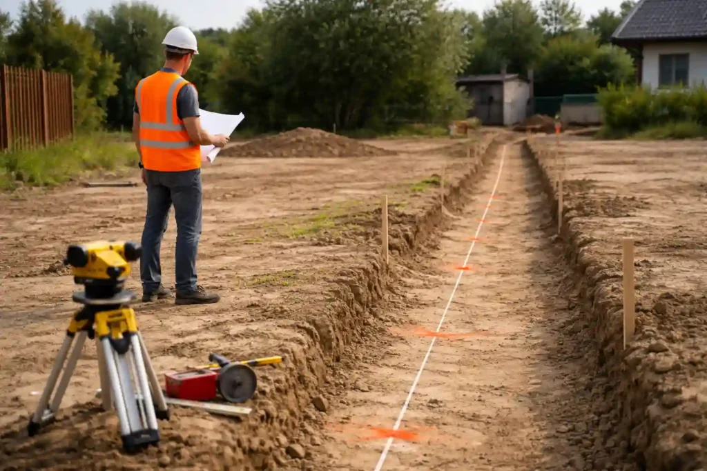 Разметка трассы для устройства наружной канализации