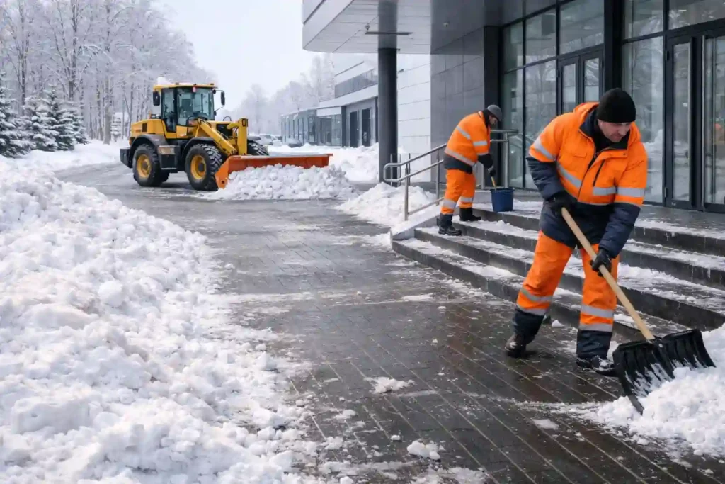 Комплексная чистка снега на объекте с техникой и ручной дочисткой