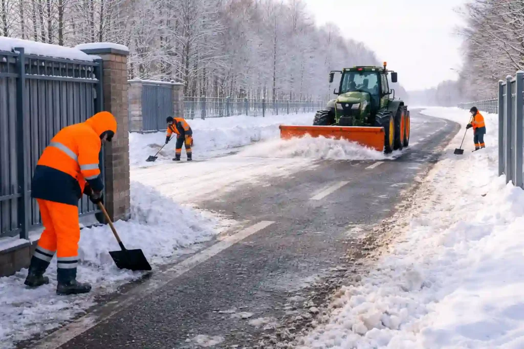 Комплексная чистка дороги и проезда от снега и льда зимой