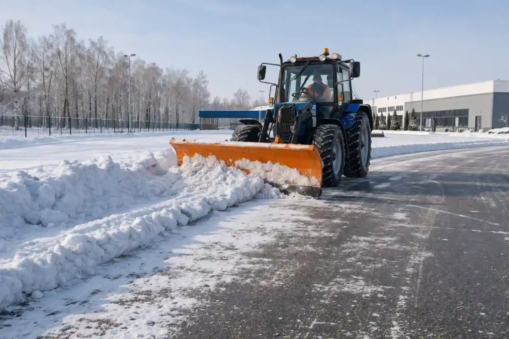 Механизированная чистка снега на парковке или проезде