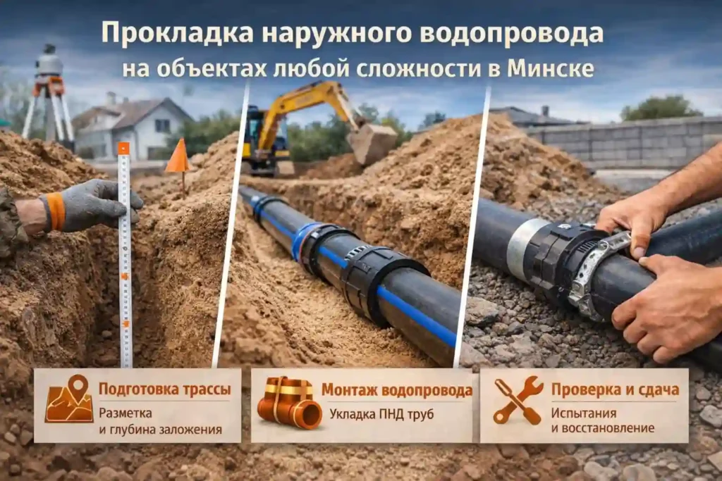 Прокладка наружного водопровода в Минске на объектах любой сложности под ключ