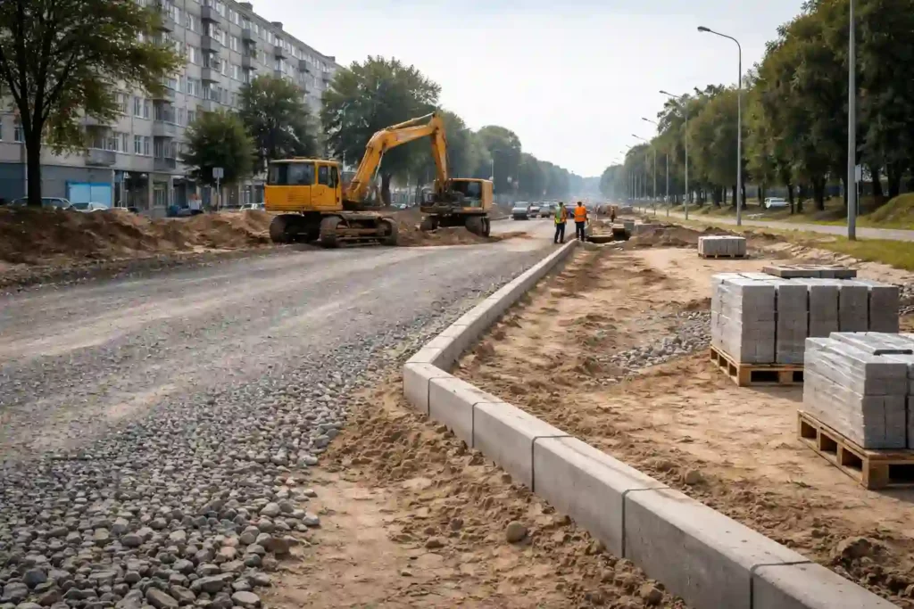 Реконструкция улицы с изменением ширины и конструкции в Минске