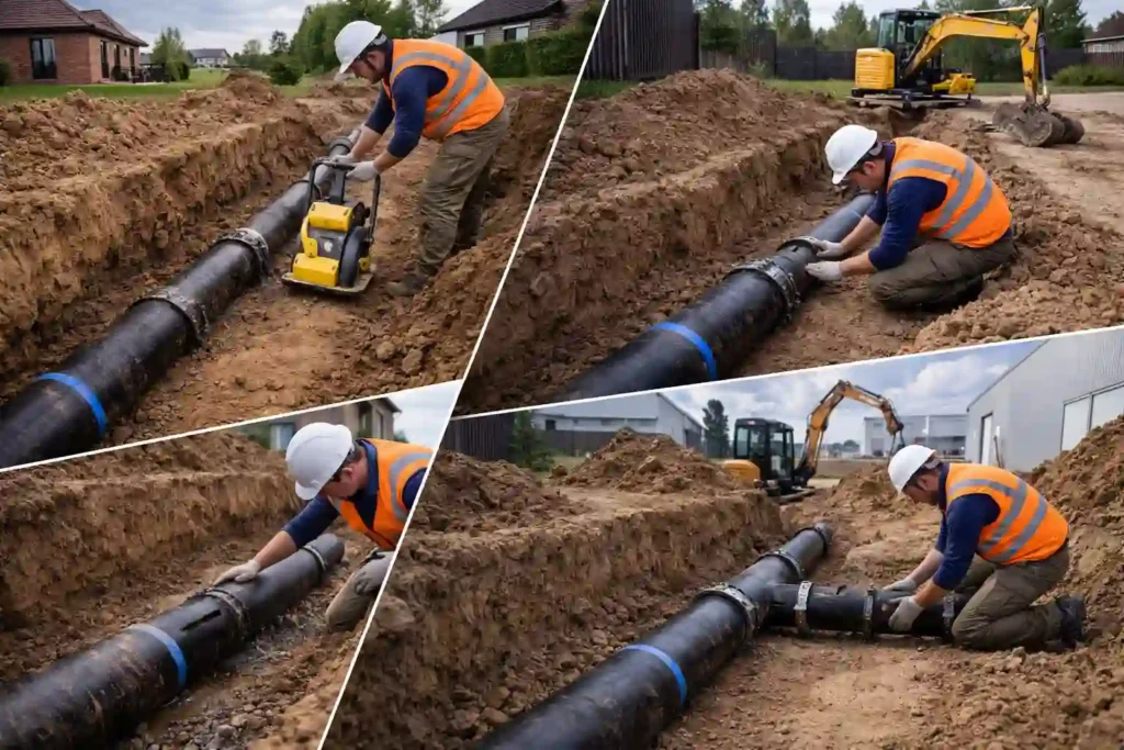 Коллаж объектов, где выполняется ремонт наружного водопровода в Минске и области