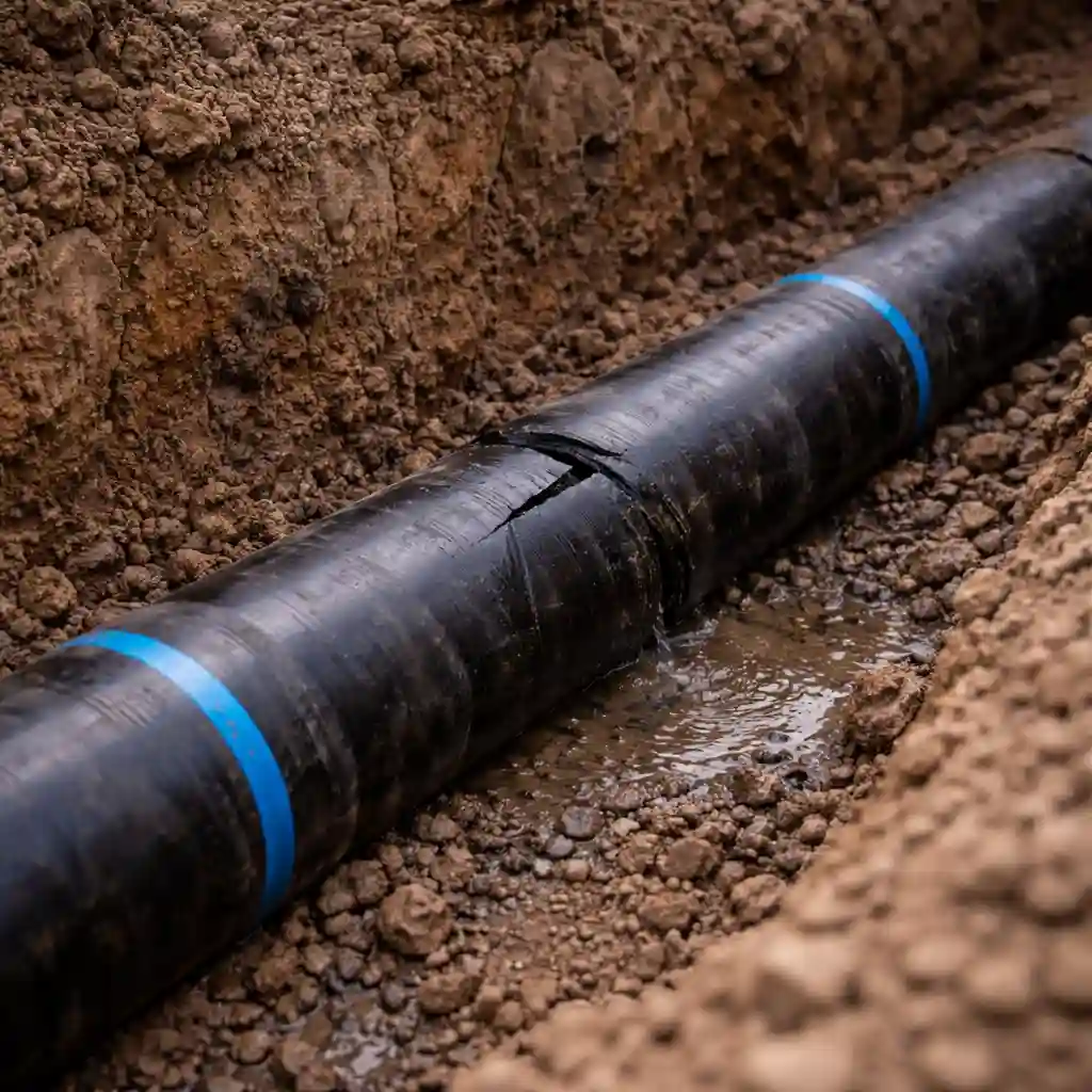 Повреждённый участок наружного водопровода в Минске