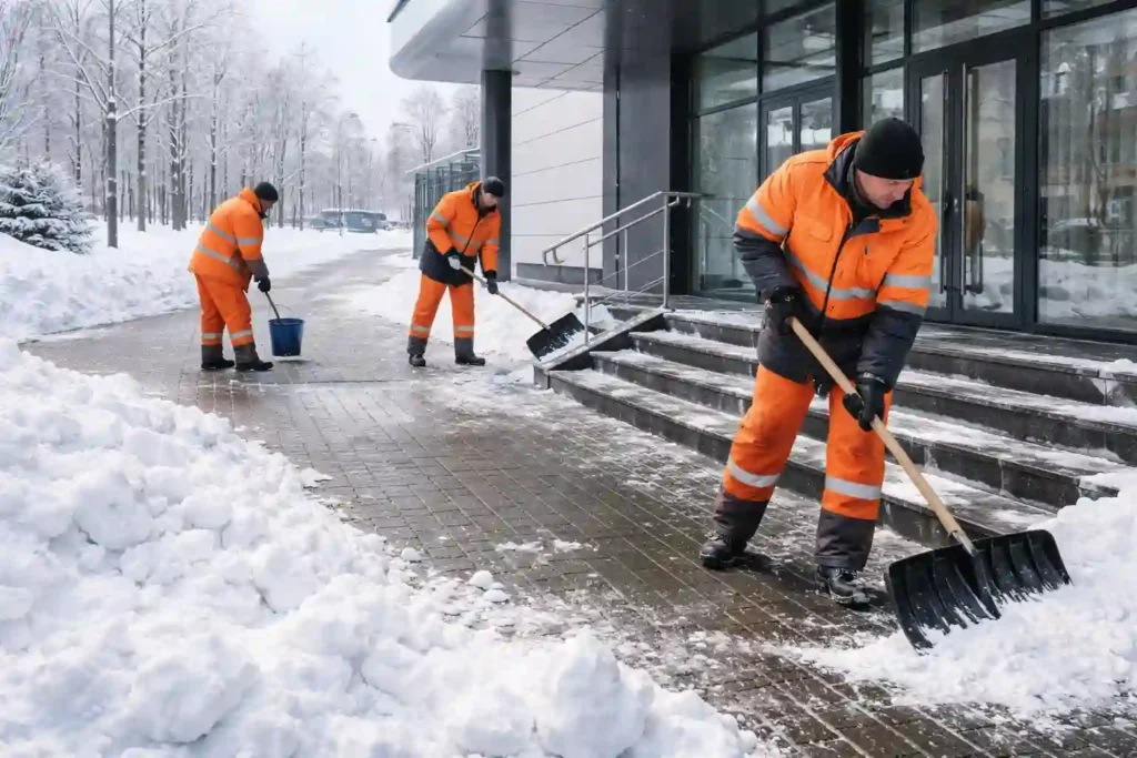 Ручная чистка снега у входной зоны и тротуара