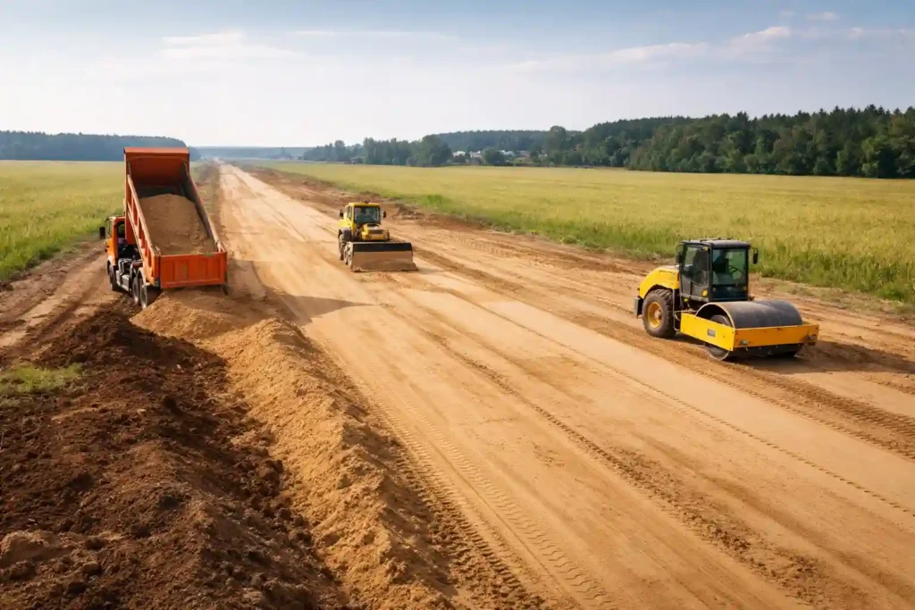 Подготовка трассы и земляного полотна для строительства дороги