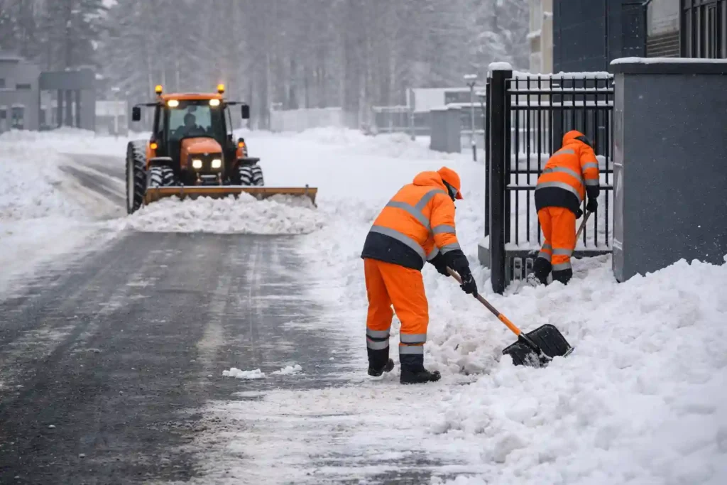 Тракторная уборка снега с ручной дочисткой на объекте