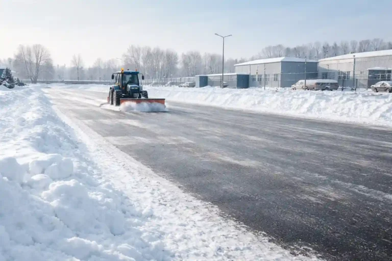 Уборка снега трактором на территории в Минске