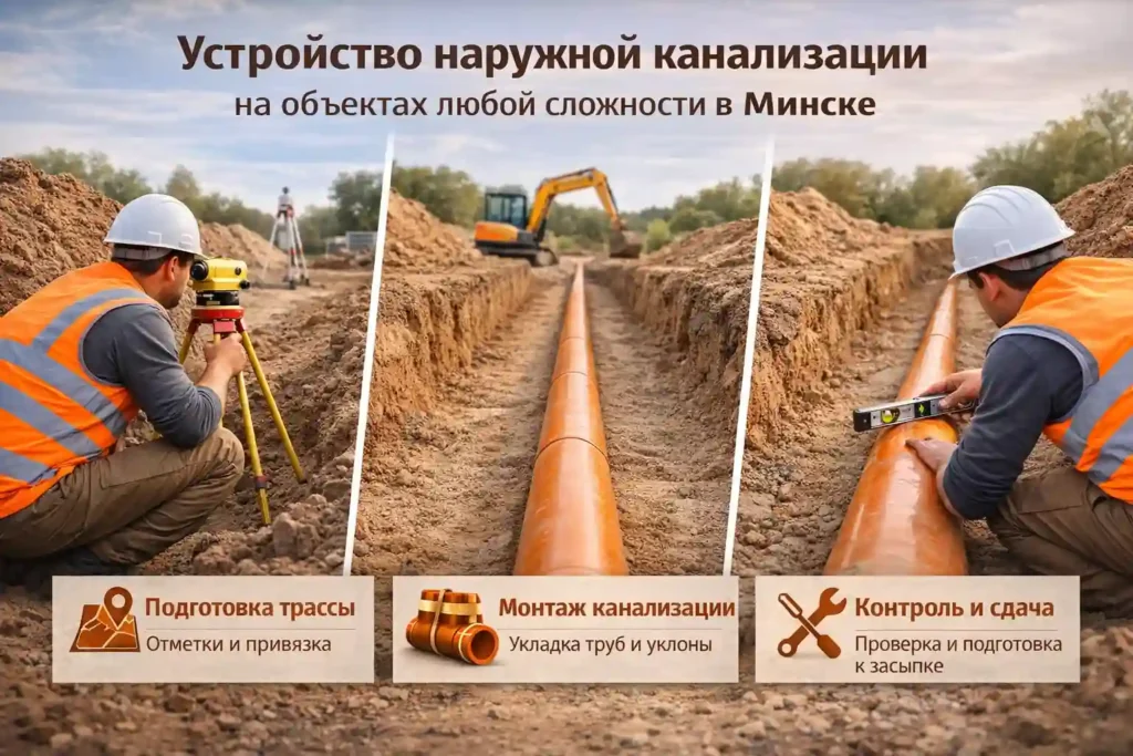 Устройство наружной канализации в Минске на объектах любой сложности