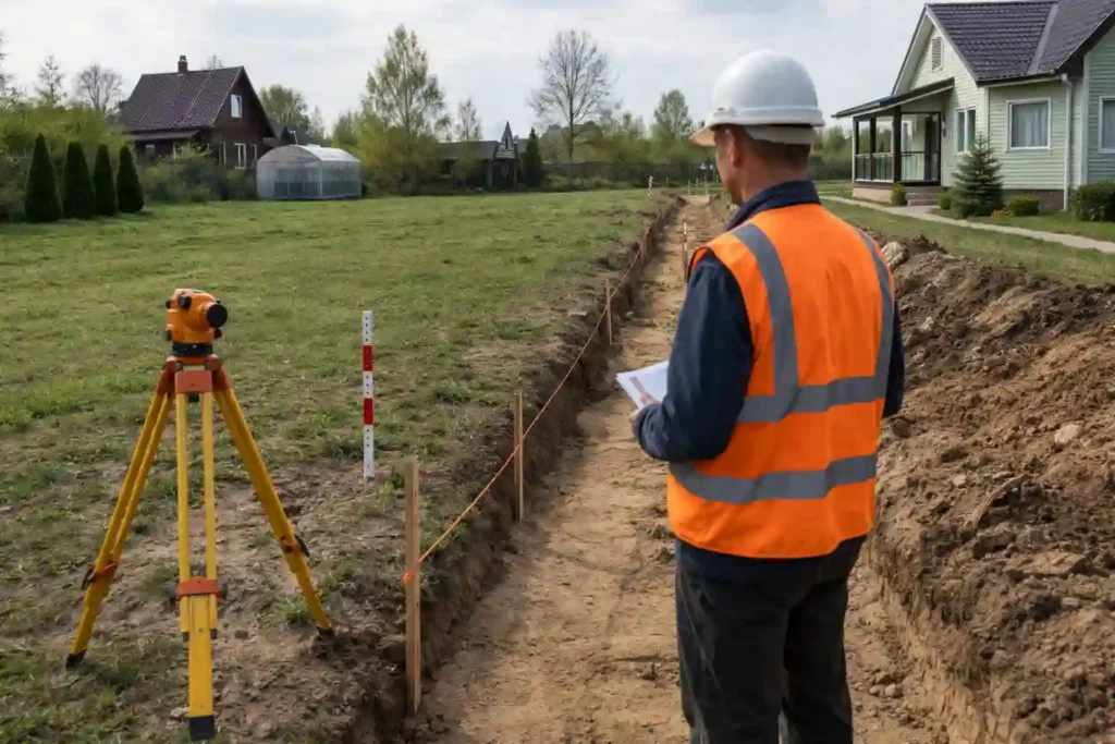 Осмотр участка и разметка трассы водопровода на даче