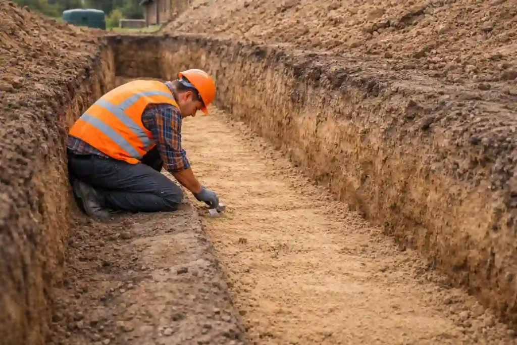 Подготовка траншеи и основания под монтаж водопровода
