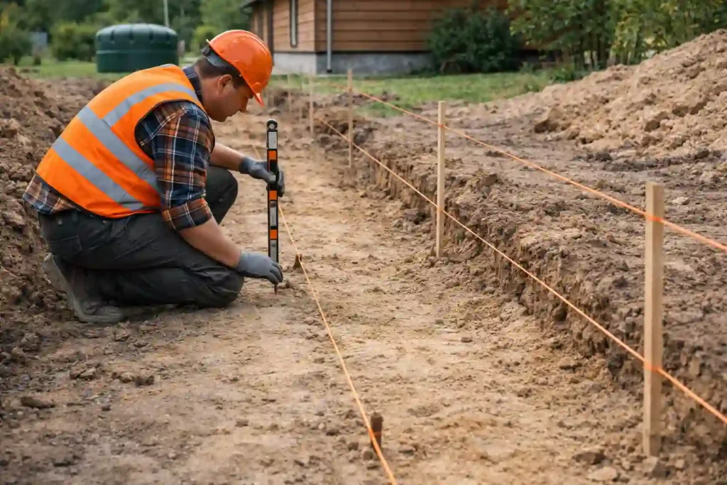 Разметка трассы и оценка участка перед монтажом наружного водопровода