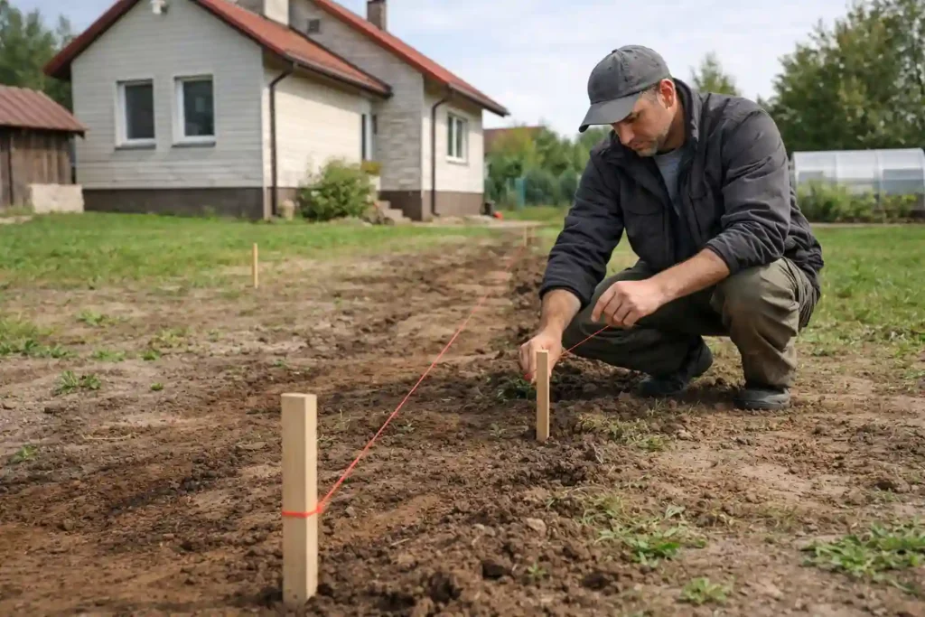 Разметка трассы при самостоятельной прокладке водопровода