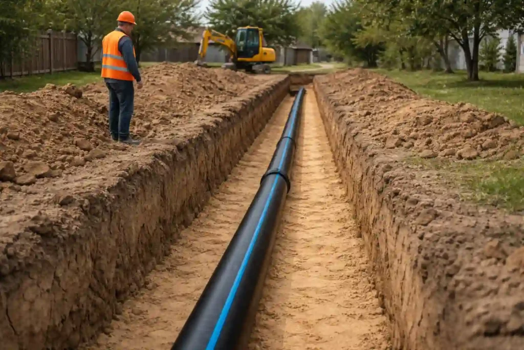Траншейная прокладка водопровода
