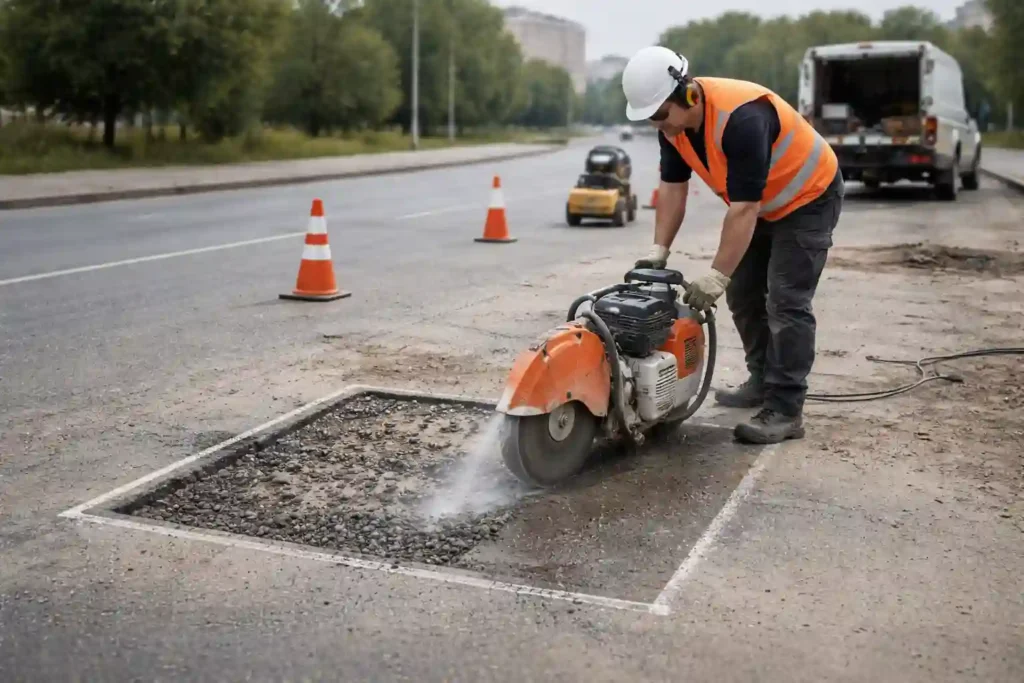 Подготовка карты ремонта перед ямочным ремонтом асфальта