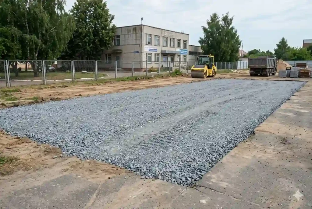Основание из щебня для парковки на участке