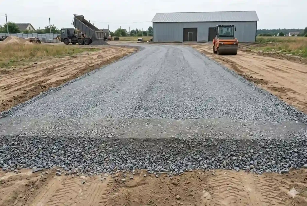 Щебень для дороги и въезда на участок с подготовленным основанием