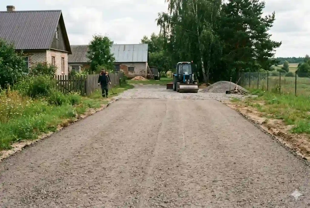 Укладка асфальтогранулята для проезда и площадки на объекте