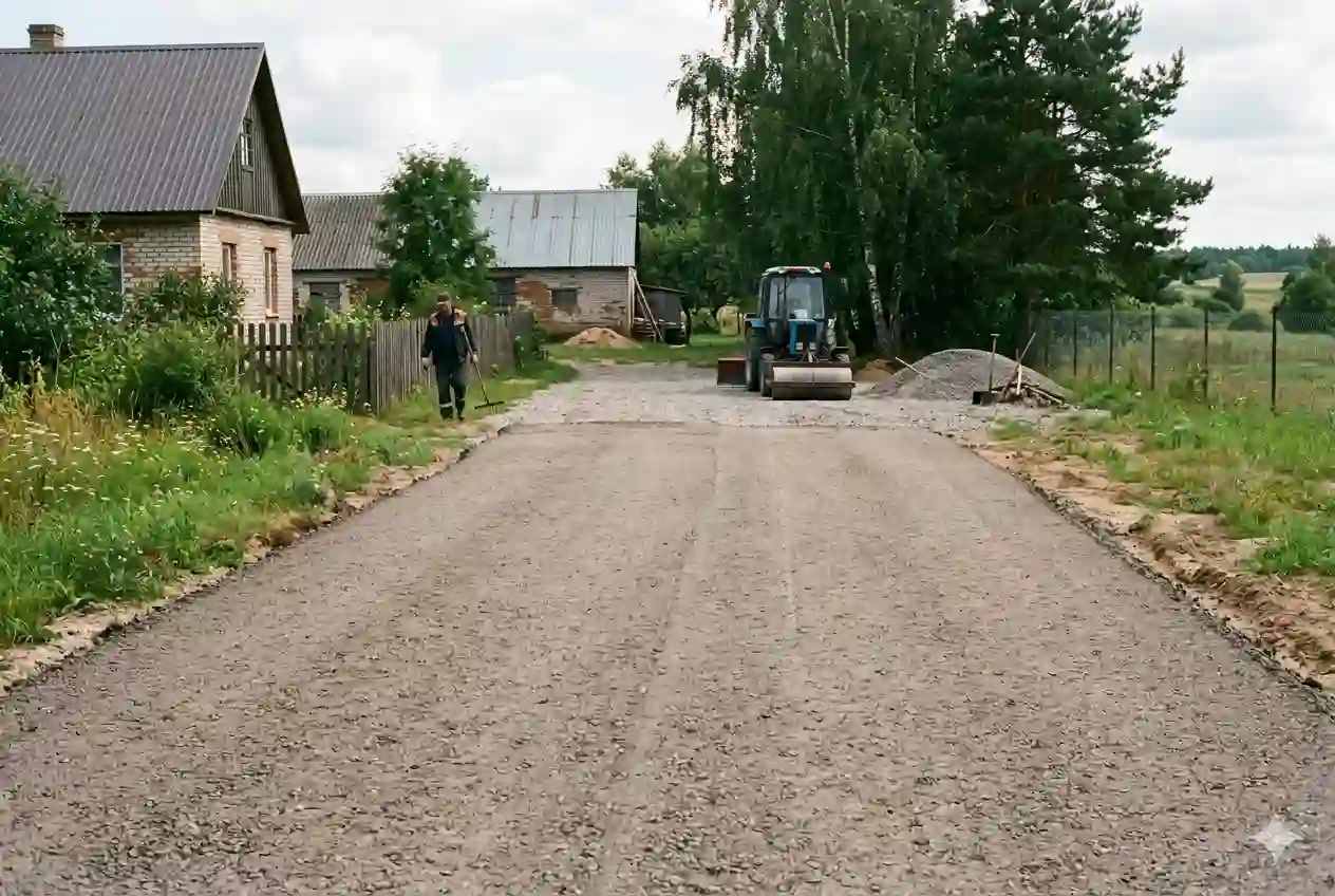 Укладка асфальтогранулята для проезда и площадки на объекте
