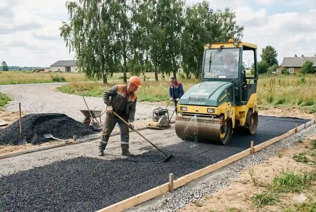 Укладка асфальтогранулята с уплотнением на объекте